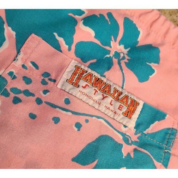 Vintage Men's Size XL Hawaiian Style Honolulu Pink Blue Shorts 36x7 Drawstring - Picture 11 of 13